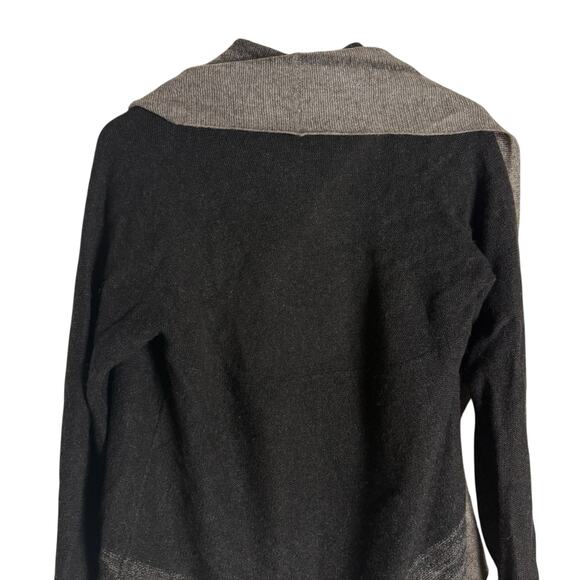 Eileen Fisher Black Gray Ombre Knit Open Front Yak Wool Silk Cardigan Sweater M - Picture 6 of 9